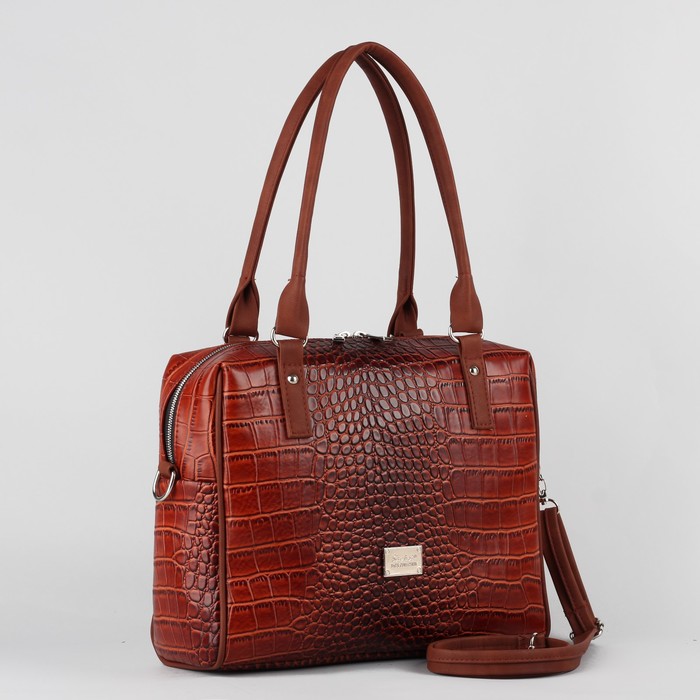 Сумка женская, отдел на молнии, наружный карман, длинный ремень, цвет рыжий