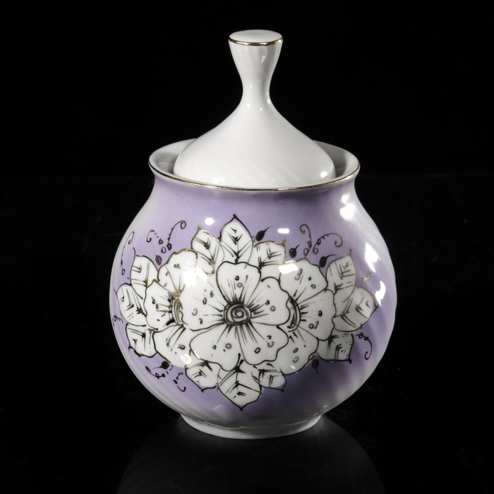 Сахарница 400 мл "Витая. Белые цветы", отводка золотом