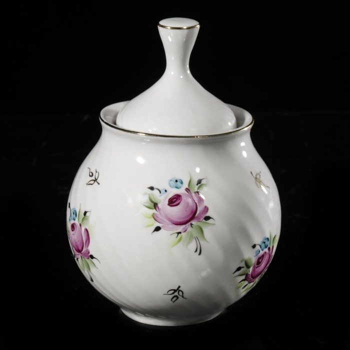 Сахарница 400 мл "Витая. Розочки", отводка золотом