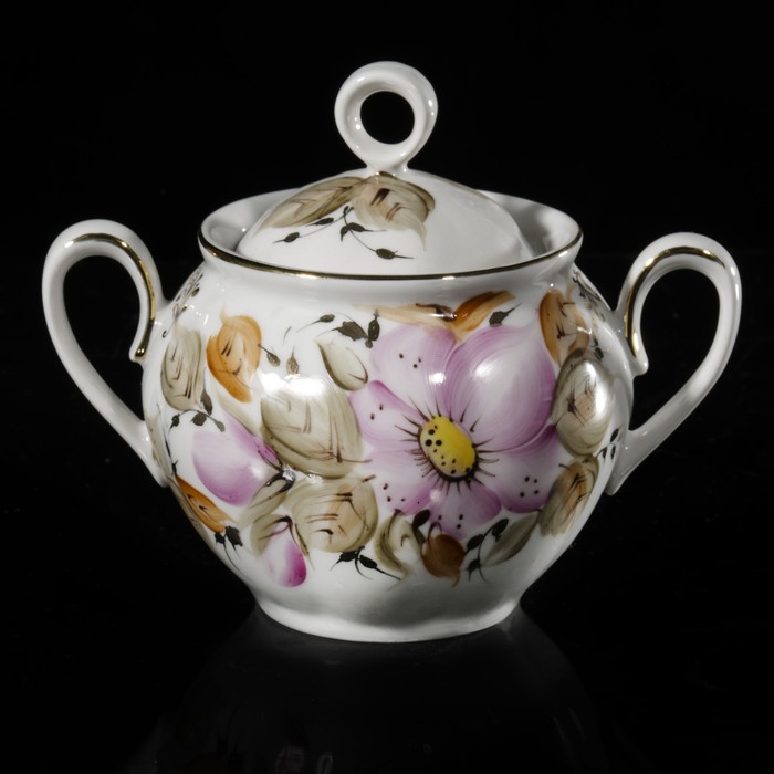 Сахарница 480 мл "Тюльпан. Шиповник", отводка золотом