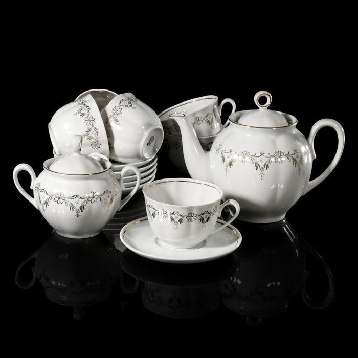 Сервиз чайный на 6 персон "Тюльпан. Искорка", чашки 240 мл. отводка золотом