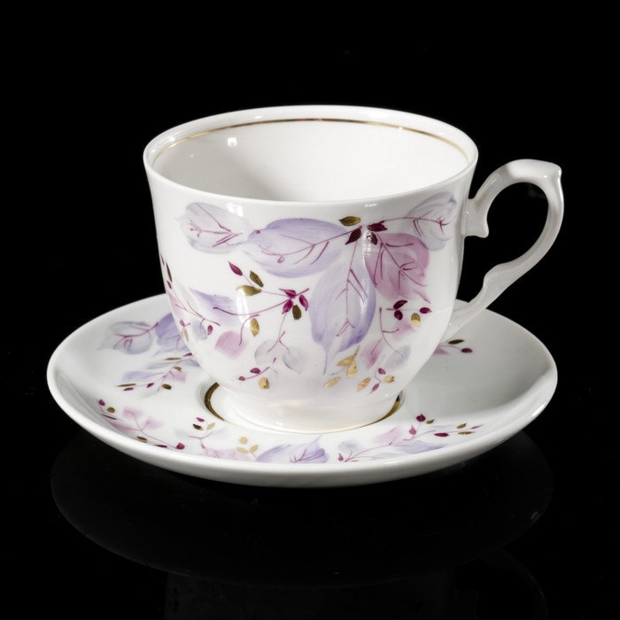 Чайная пара 300 мл "Зимний день. Листья", отводка золотом