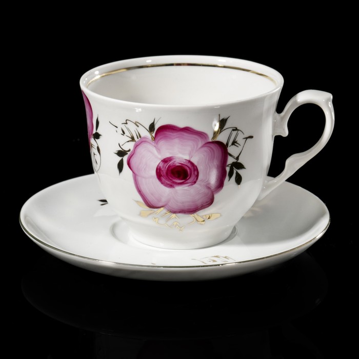 Чайная пара 300 мл "Зимний день. Розовые розы", отводка золотом