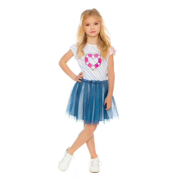 Платье для девочки, рост 104 см, цвет белый/синий