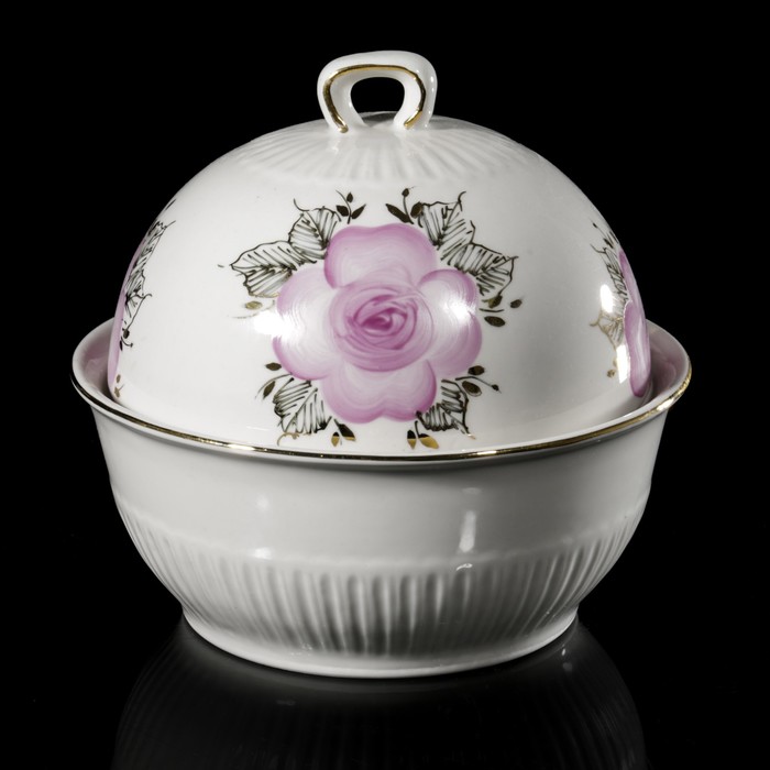 Блинница 650 мл "Розовые розы", отводка золотом