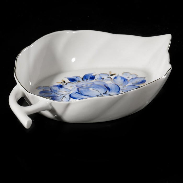 Конфетница 115 мл "Листок. Гжель", отводка золотом