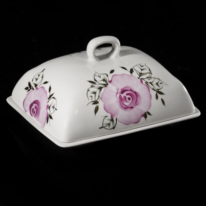 Масленка "Прямоугольная. Розовые розы", золото