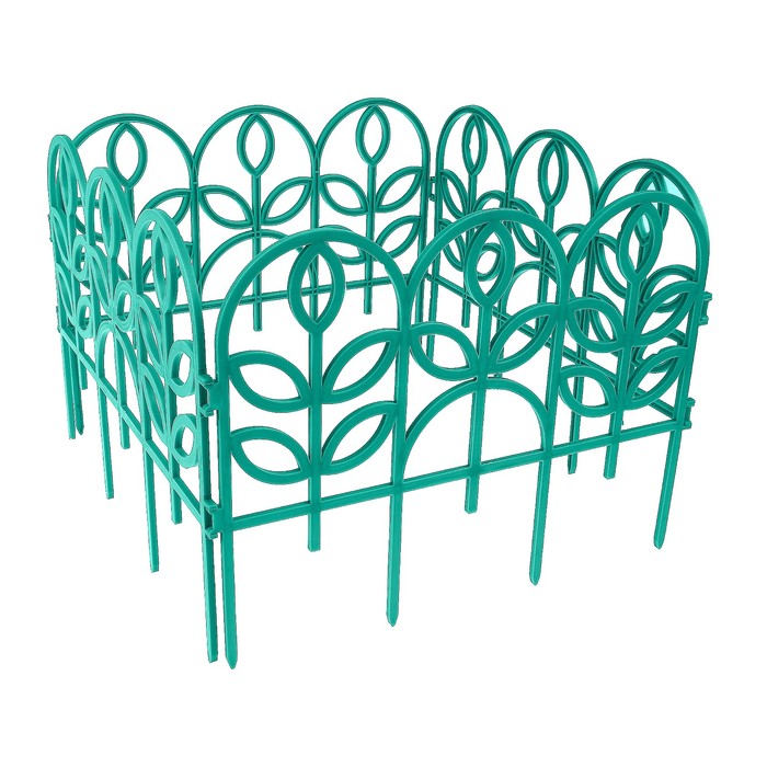 Ограждение декоративное, 34 х 300 см, 7 секций, пластик, изумрудное, «Флора»