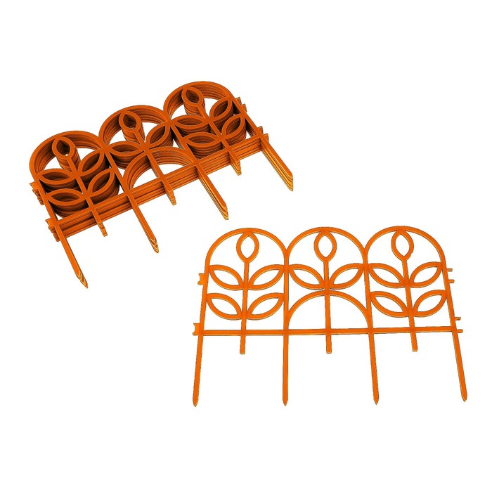 Ограждение декоративное, 34 х 300 см, 7 секций, пластик, оранжевое, «Флора»