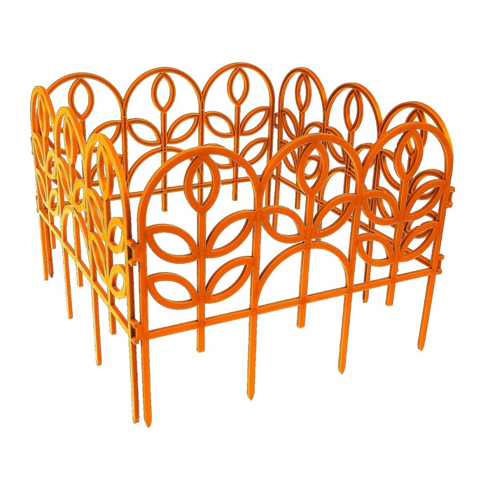 Ограждение декоративное, 34 х 300 см, 7 секций, пластик, оранжевое, «Флора»