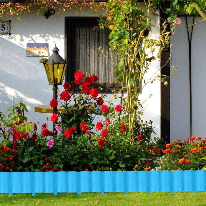 Ограждение декоративное, 30 х 300 см, 15 секций, пластик, голубое, «Каскад»