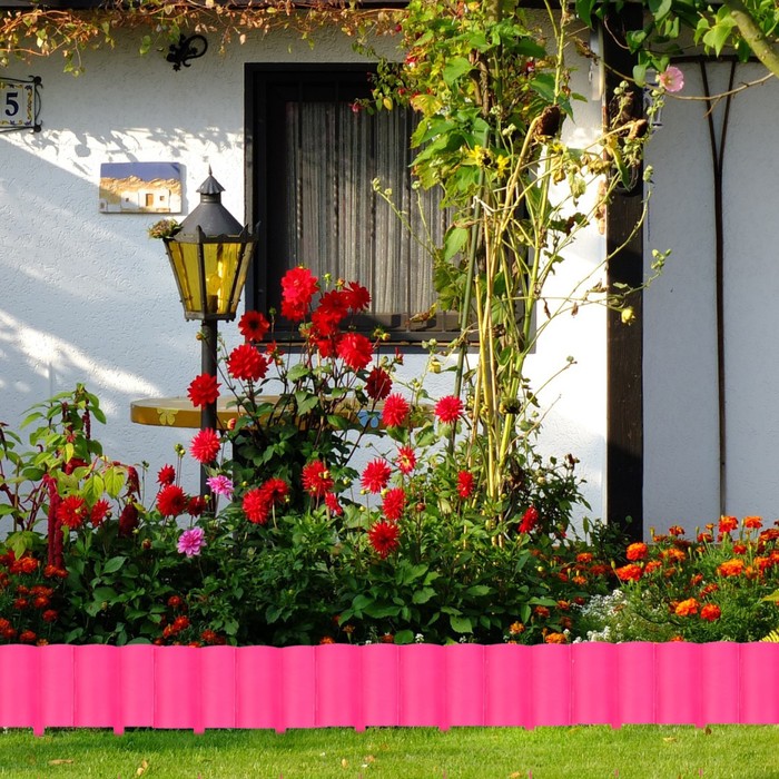 Ограждение декоративное, 30 х 300 см, 15 секций, пластик, розовое, «Каскад»