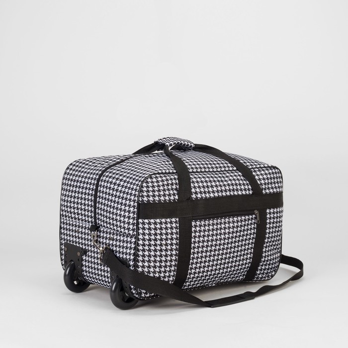 Сумка дорожная на колесах, 1 отдел, наружный карман, принт гусиная лапка