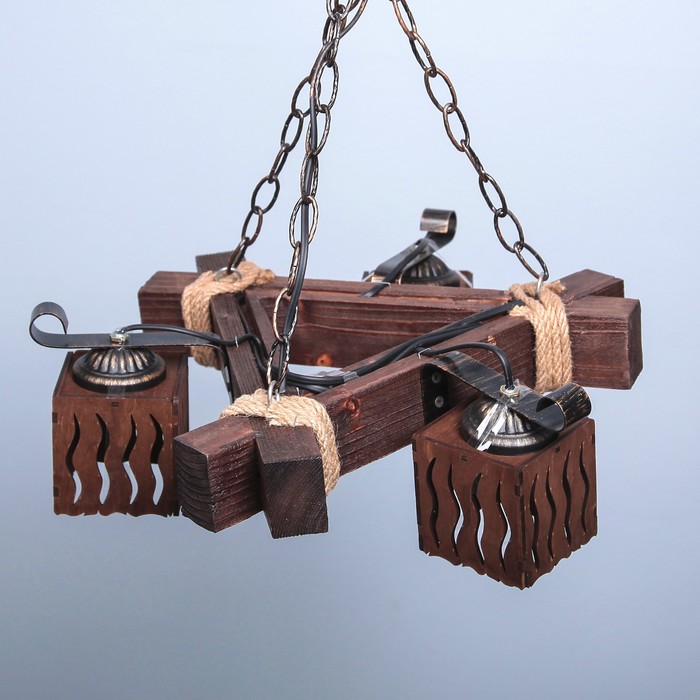 Люстра деревянная "Ветер", 3 плафона