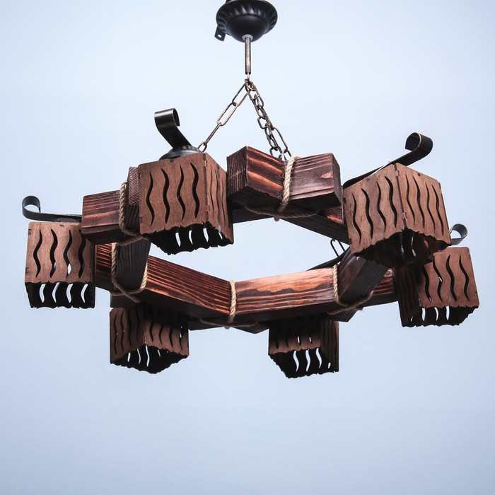 Люстра деревянная "Ветер", 6 плафонов
