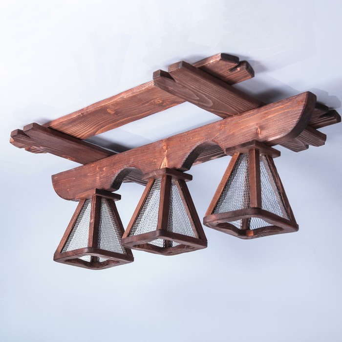 Люстра деревянная "Бусидо", 3 плафона