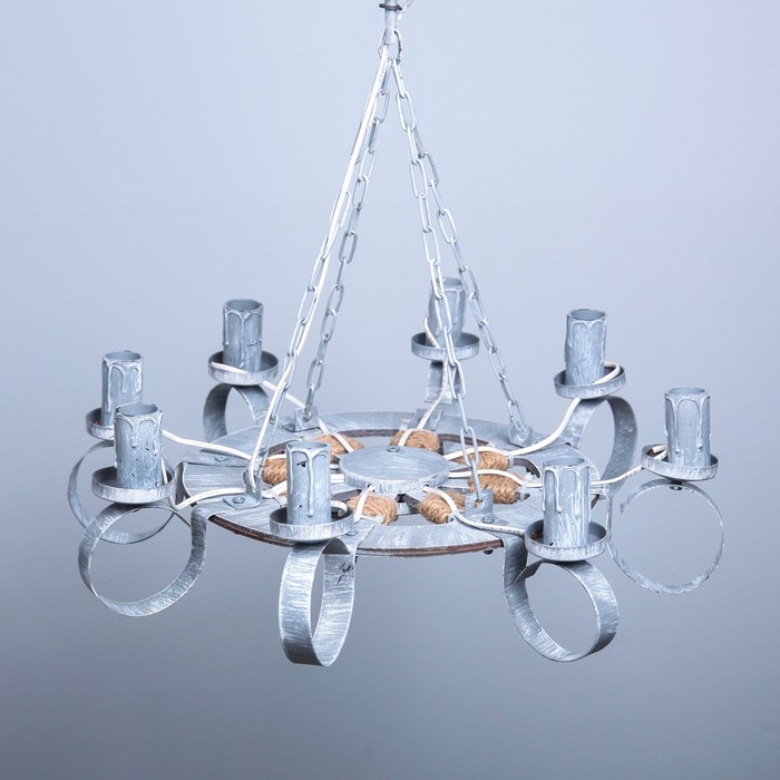 Люстра деревянная "Регата", 8 ламп, серая патина