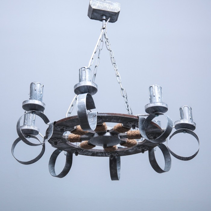 Люстра деревянная "Регата", 8 ламп, серая патина