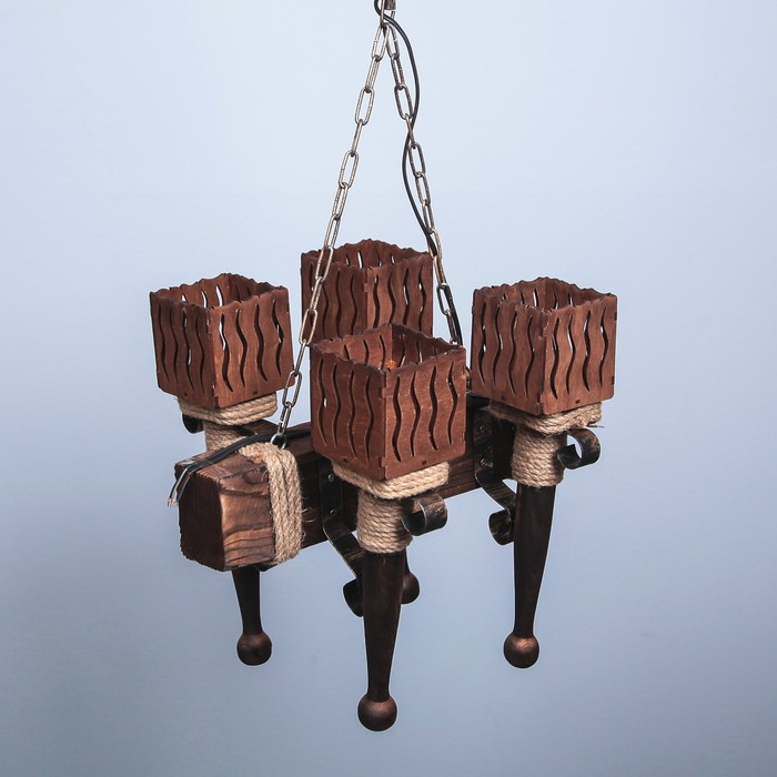 Люстра деревянная "Монтана", 4 плафона