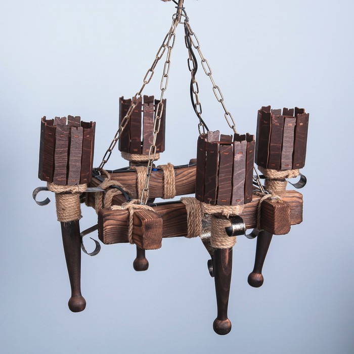 Люстра деревянная "Форест", 4 плафона