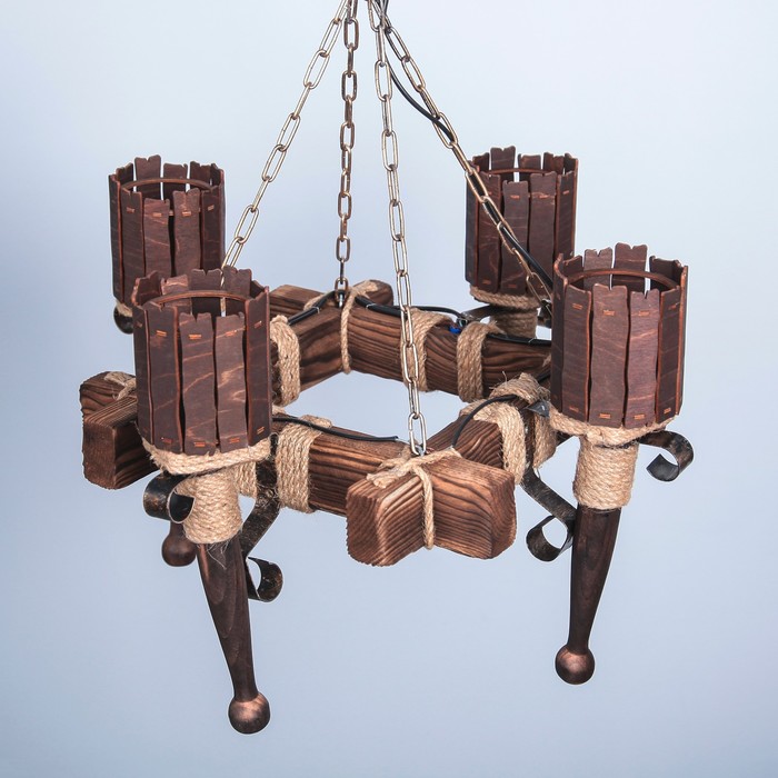 Люстра деревянная "Форест", 4 плафона