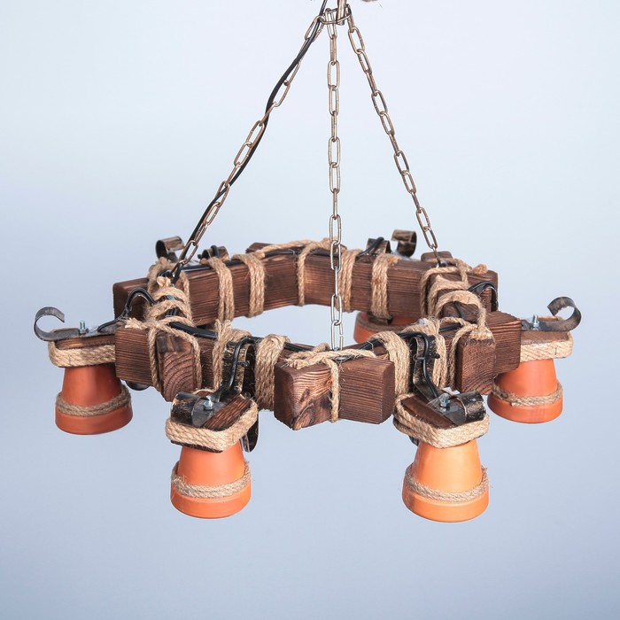Люстра деревянная "Корса", 6 плафонов керамических