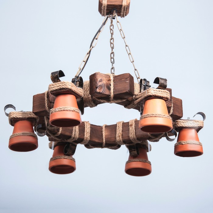 Люстра деревянная "Корса", 6 плафонов керамических