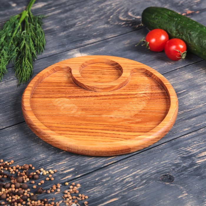 Тарелка с соусником, массив ясеня, 20 см