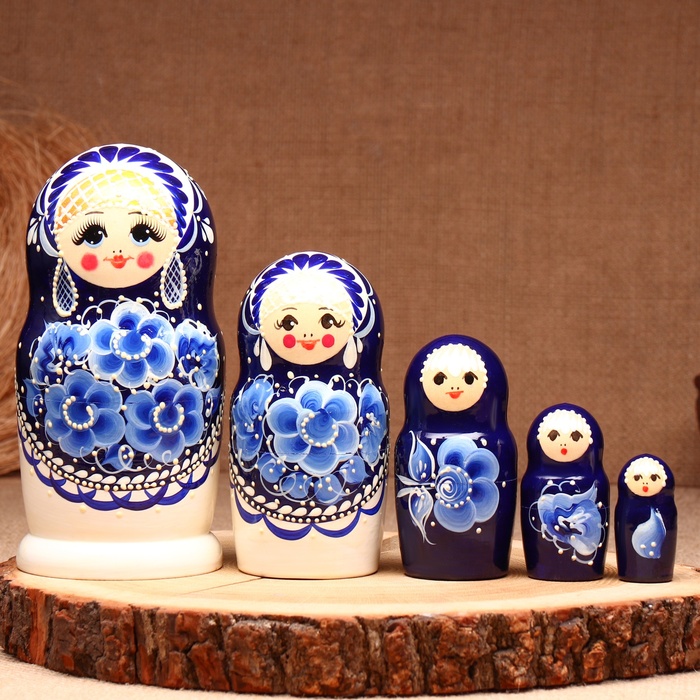 

Матрёшка «Гжель», высокая, 5 кукольная, люкс