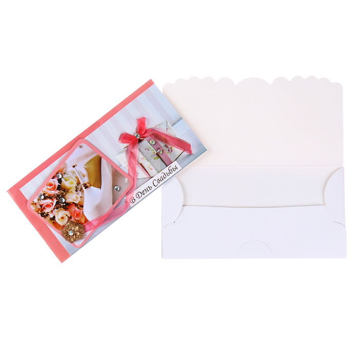 Конверт для денег "В День Свадьбы!" туфелька, цветы, ручная работа