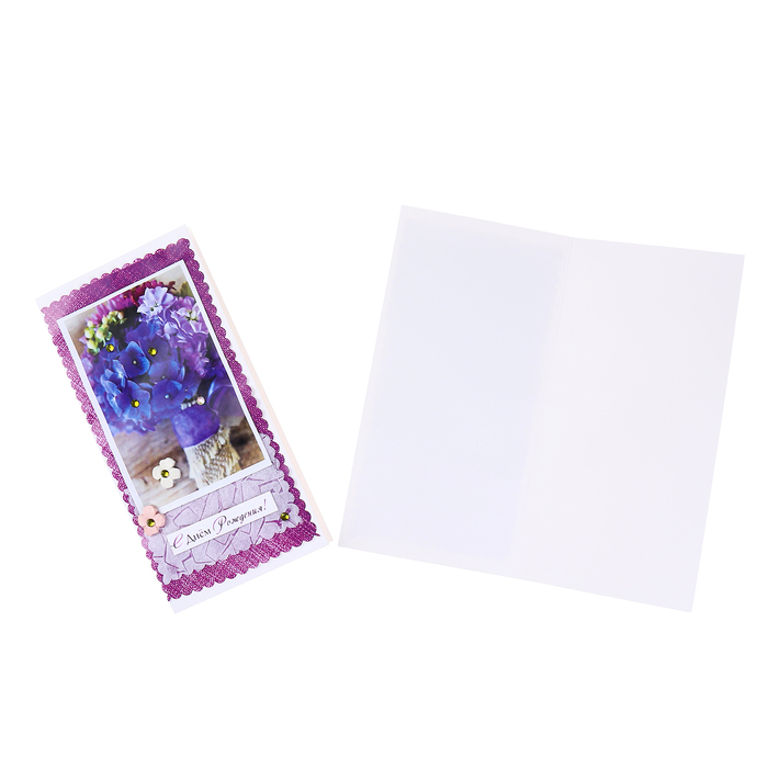 Открытка "С Днем Рождения!" цветы в вазе, ручная работа