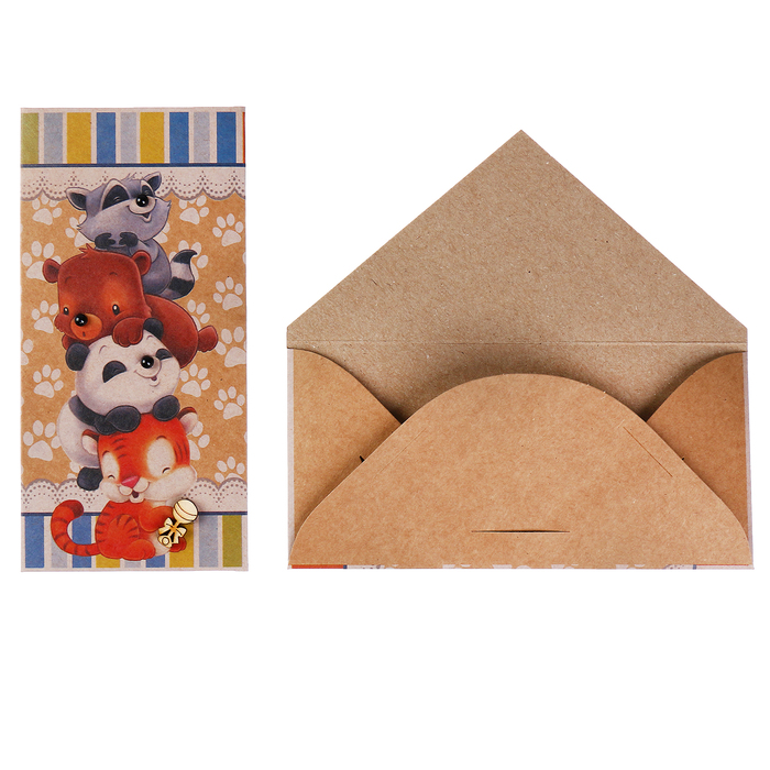 Конверт для денег "Универсальный" зверята, крафт-бумага
