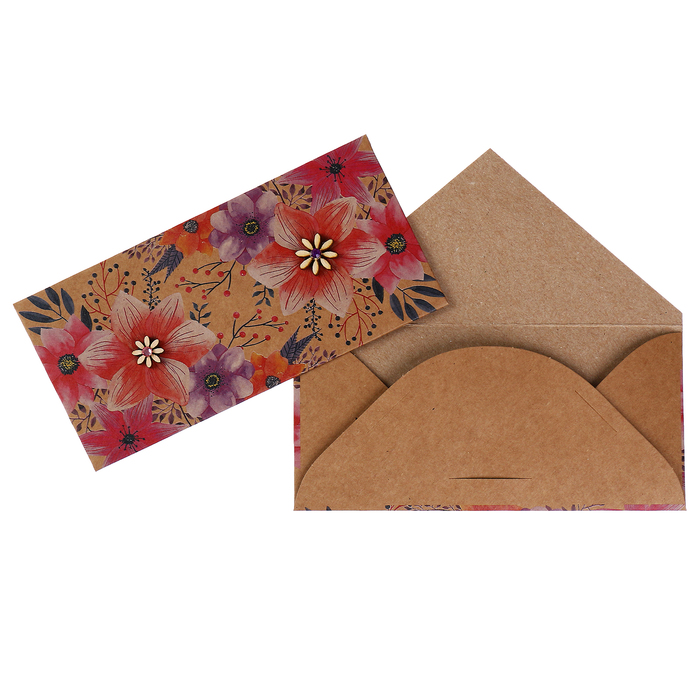 Конверт для денег "Универсальный" цветы, крафт-бумага