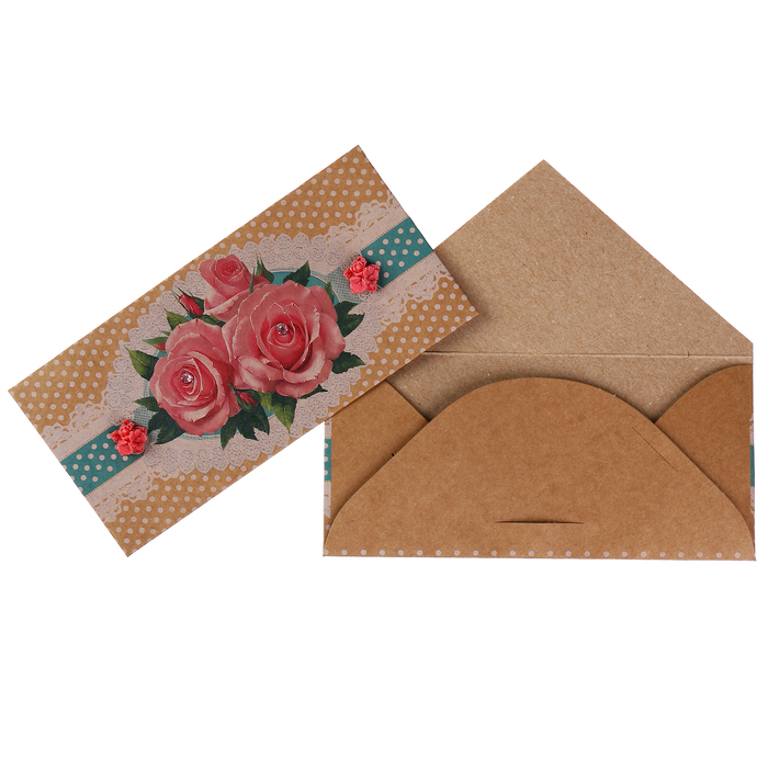 Конверт для денег "Универсальный" розы, крафт-бумага