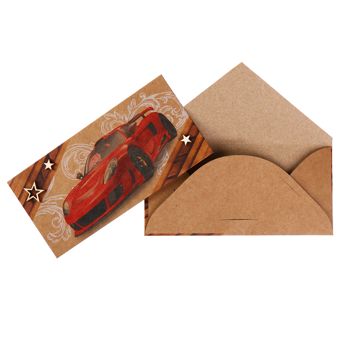 Конверт для денег "Универсальный" красный автомобиль, крафт-бумага