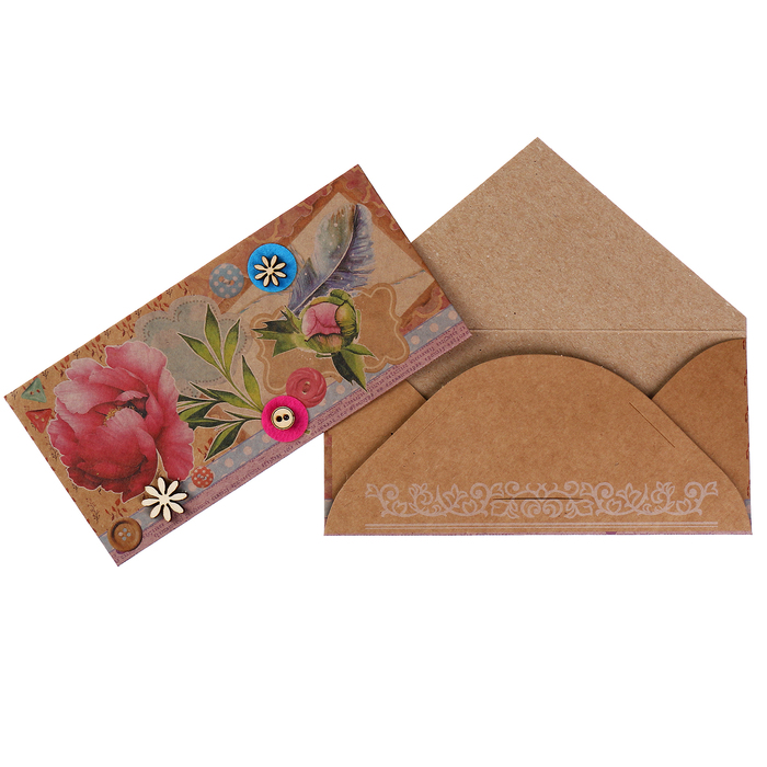 Конверт для денег "Универсальный" пионы, крафт-бумага