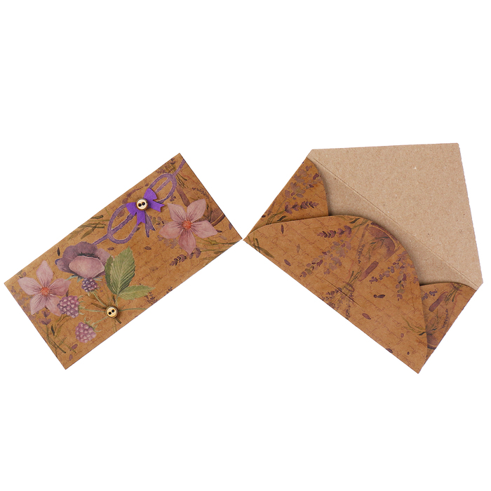Конверт для денег "Универсальный" цветы, крафт-бумага