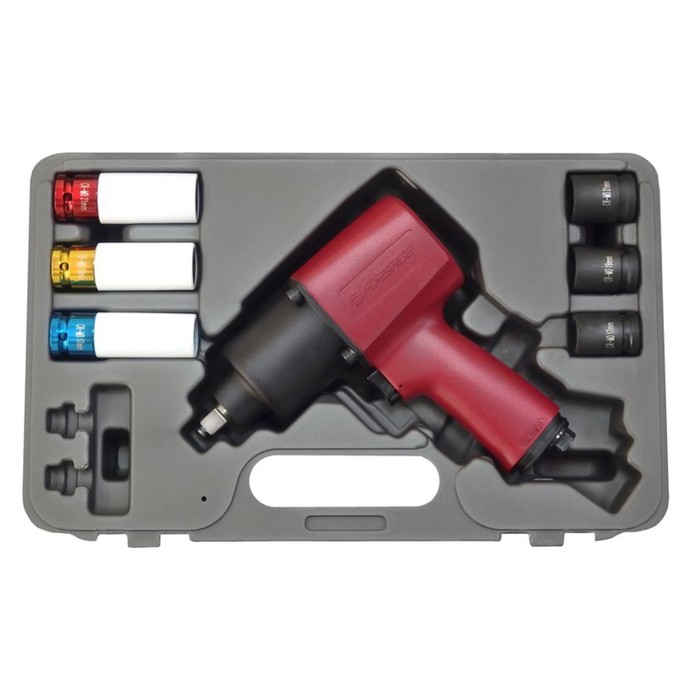 Пневмогайковерт Forsage F-SM-43-4037K7, 1220 Нм, 1/2", 120 л/мин, головки 17-21 мм, 7пр.