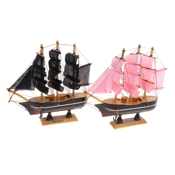 Корабль сувенирный малый «Трёхмачтовый», борта чёрные, микс, 22 см × 5 см × 21 см