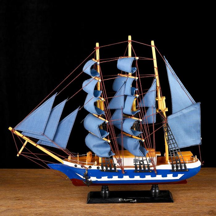 Корабль сувенирный средний «Всадник», паруса синие, микс, 43х8,5х39 см корабль сувенирный средний атис микс 48 5х44х8 см