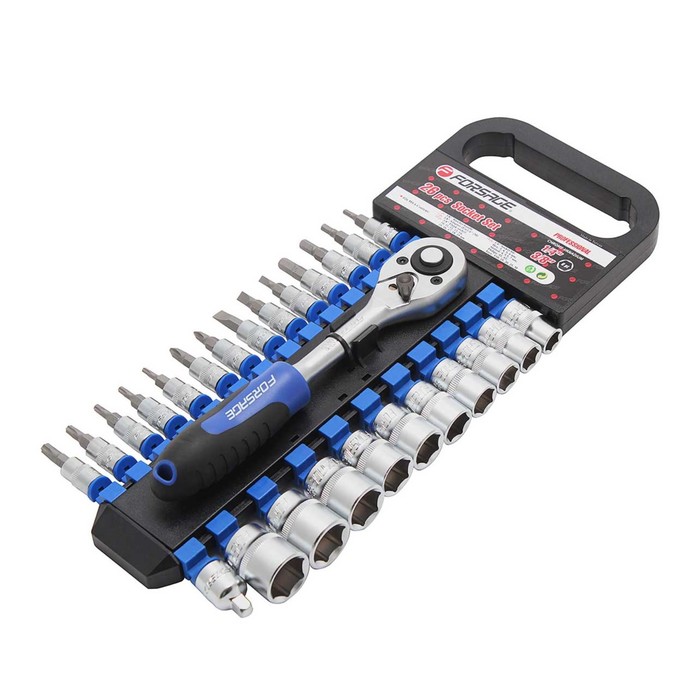 Набор головок и бит Forsage F-026-5 MSA, с трещоткой, 1/4", 3/8", 6гр. 10-19 мм, 26пр.