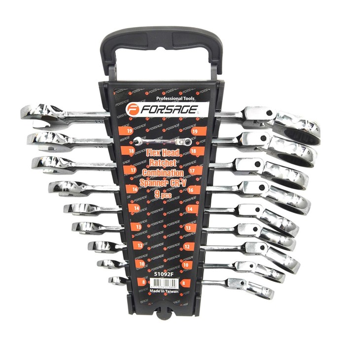 Набор ключей комбинированных Forsage F-51092F, трещоточных с шарниром, 8-19 мм, 9 пр.