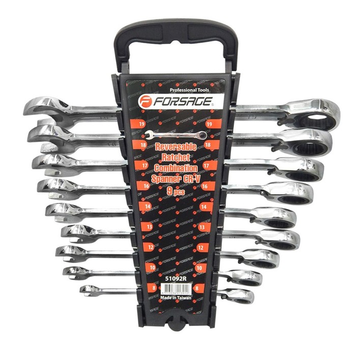 Набор ключей комбинированных Forsage F-51092R, трещоточных с реверсом, 8-19 мм, 9 пр.