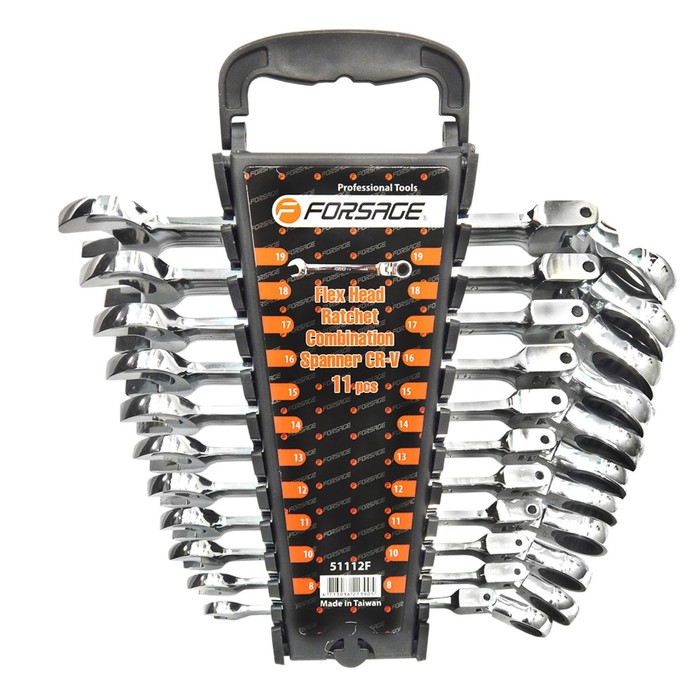 Набор ключей комбинированных Forsage F-51112F, трещоточных с шарниром, 8-19 мм, 11 пр.
