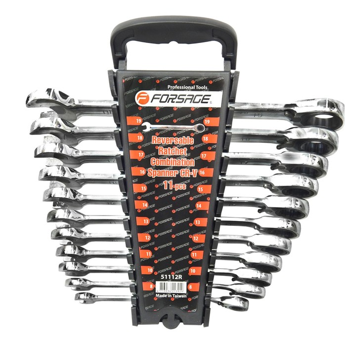 Набор ключей комбинированных Forsage F-51112R, трещоточных с реверсом, 8-19 мм, 11 пр.