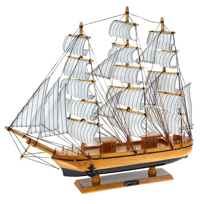 Корабль сувенирный средний «Трёхмачтовый», борта красное дерево, паруса белые, 50 х 10 х 43 см