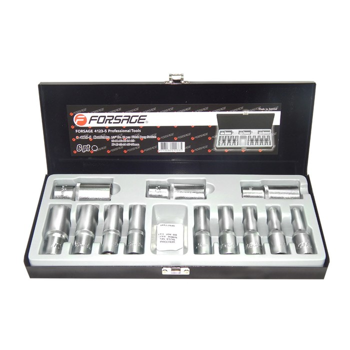 Набор головок торцевых Forsage F-4123-5, глубоких, 1/2", 6 гр. 10-30 мм, 12 пр., кейс