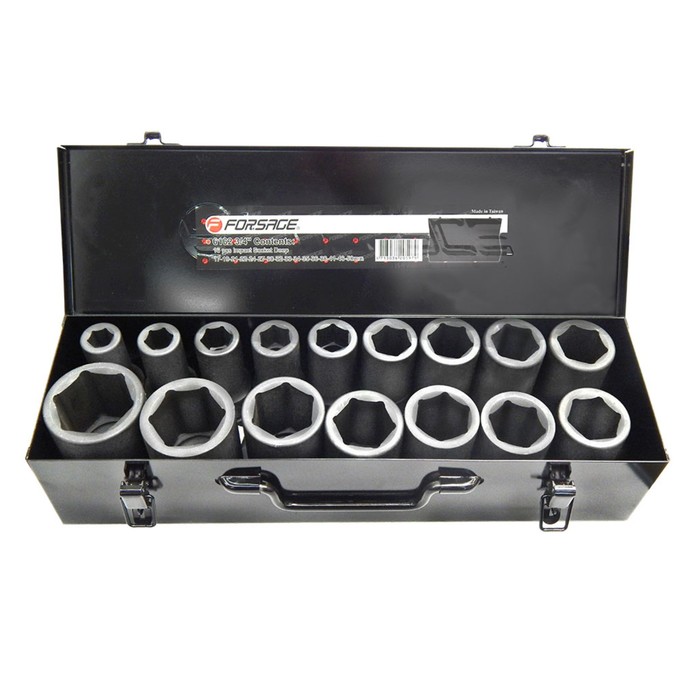 Набор головок торцевых Forsage F-6162MPB, уд., глубоких, 3/4", 6гр., 17-50 мм, 16пр., кейс