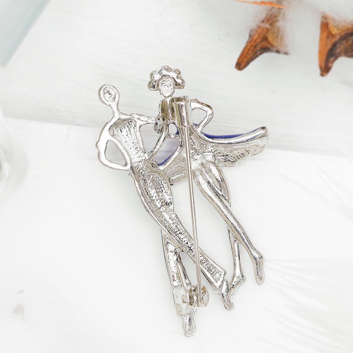 Брошь "Танцоры" пара, цвет сине-черный в серебре