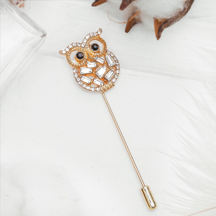 Булавка "Сова", 6,2см, цвет белый в золоте